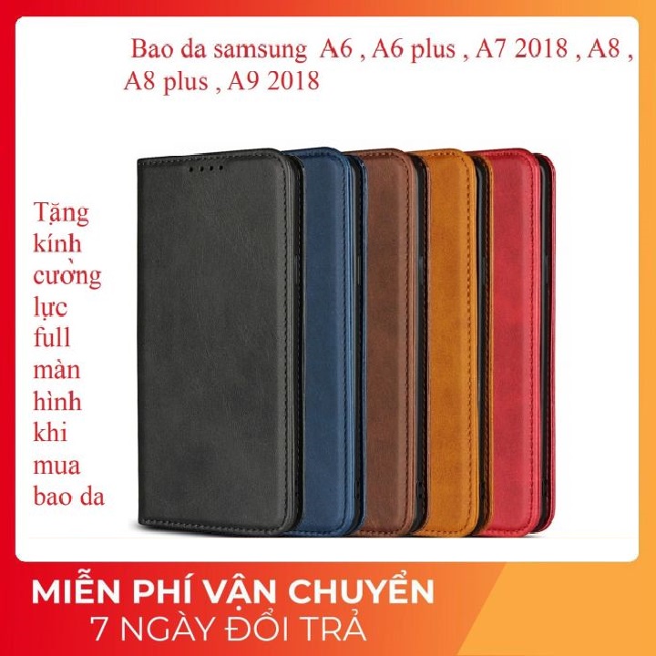 Bao da Samsung A6 , A6 plus , A7 2018 , A8 , A8 plus , A9 2018 nắp gập dạng ví hút nam châm