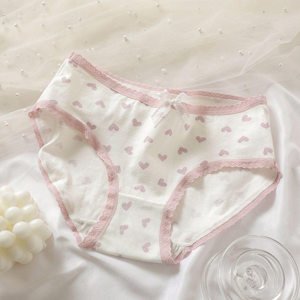 Quần Lót Cotton Phối Ren Họa Tiết Trái Tim Xinh Xắn Dành Cho Nữ