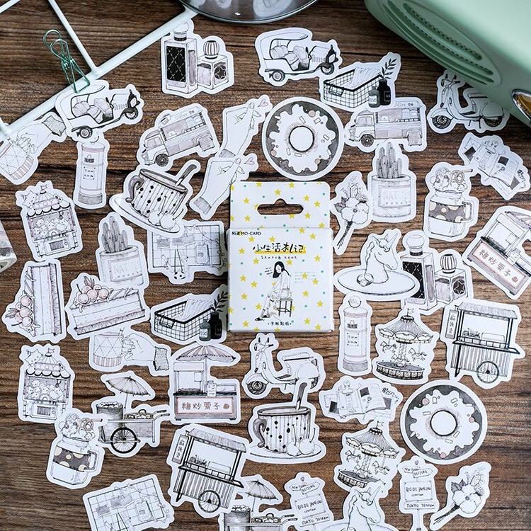 Set 45 sticker dán Cô gái trắng đen