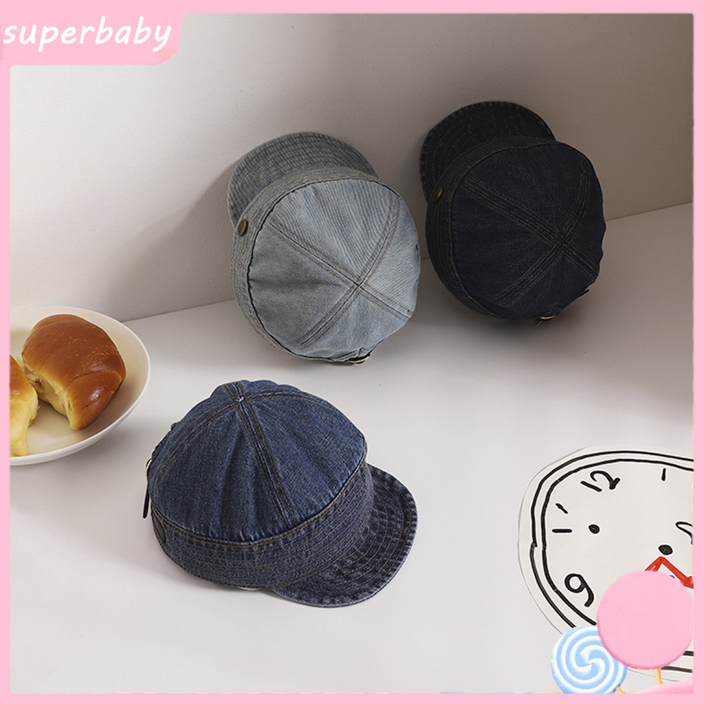 Mũ beret vải jean màu trơn kích thước có thể điều chỉnh thời trang cho trẻ em