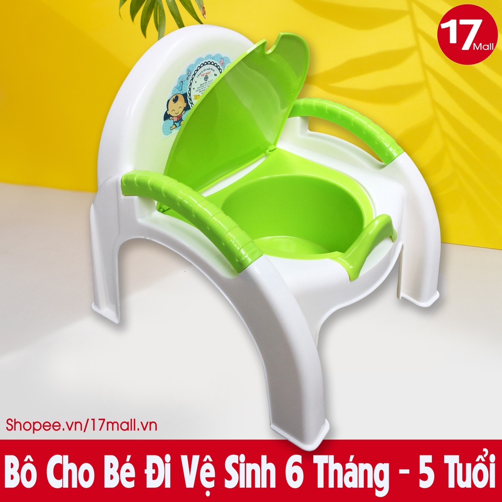 Bô cho bé đi vệ sinh 17Mall có tựa lưng chống ngã, nắp đậy vệ sinh, 2 bên tay nắm chắc chắn phù hợp với trẻ em 6 tháng