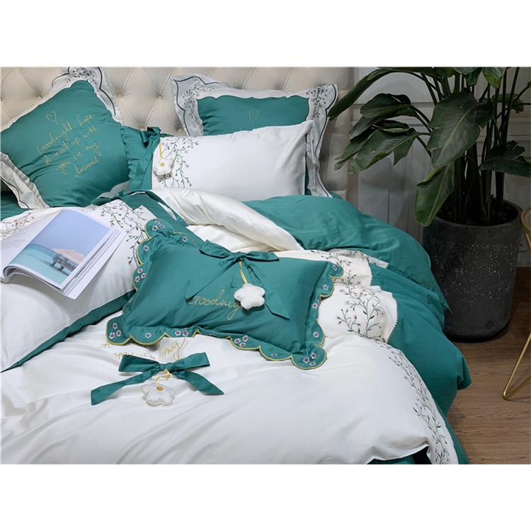 173222 Bộ chăn ga gối cho giường 150-180*200cm 4CT cotton 100% 60S thêu cao cấp hàng nhập Giá 4400k