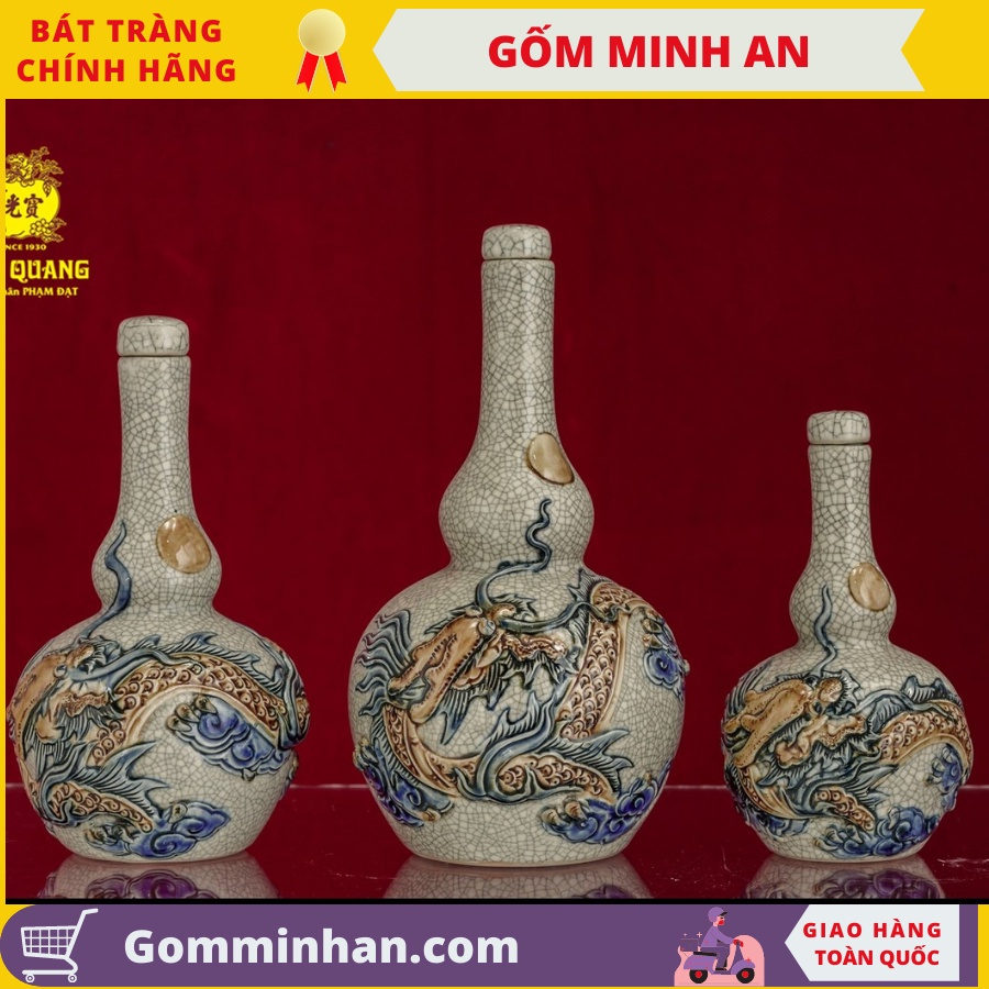 Nậm Thờ Sứ Men Rạn Đắp Nổi Cao Cấp- Nghệ Nhân Phạm Đạt Bát Tràng- Gốm Sứ Bát Tràng- Gốm Minh An