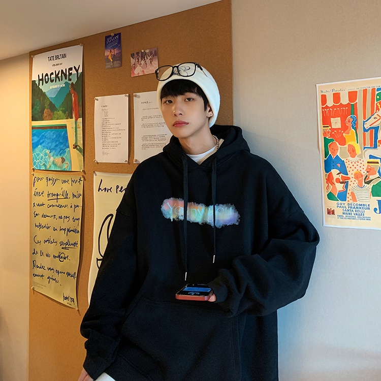 Áo hoodie dài tay dáng rộng phong cách cá tính thời trang cho nam