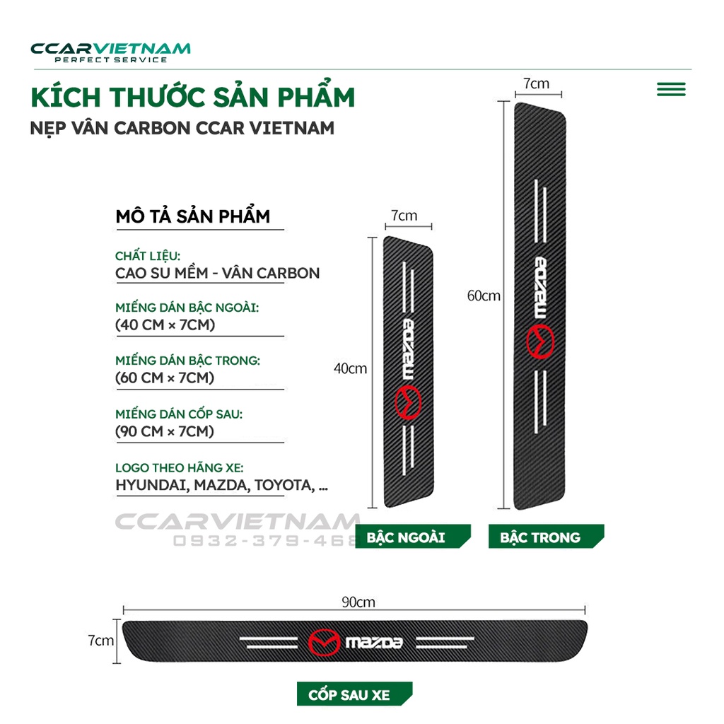 Miếng Dán Carbon Chống Trầy Xước Bậc Cửa, Cốp Xe Ô Tô Mazda, Hyundai, Toyota, Kia, KIA NEW, Ford, Mitsubishi, Peugeot