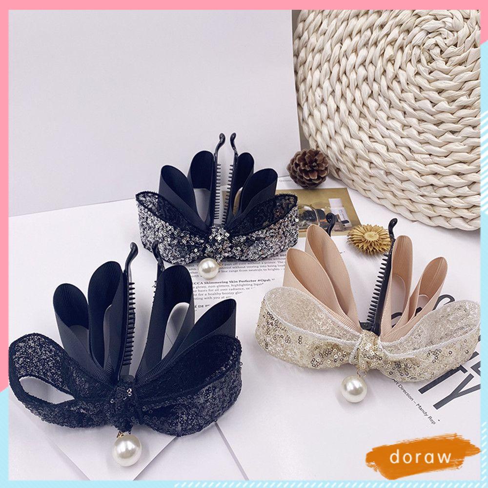 Kẹp tóc ruy băng thắt nơ đính ngọc trai xinh xắn cho nữ