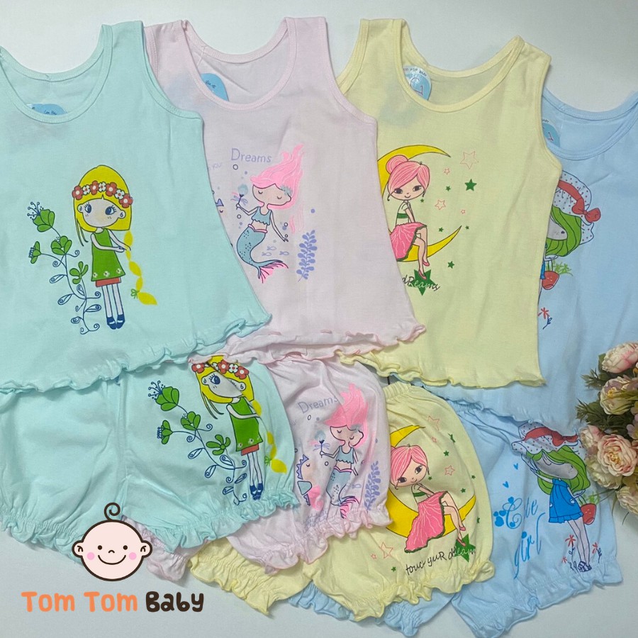 Đồ bộ bé gái cotton mùa hè - Mẫu Áo Bèo, quần nhún Màu Nhạt JOU siêu xinh cho bé gái ( Hàng Việt Nam chất lượng)