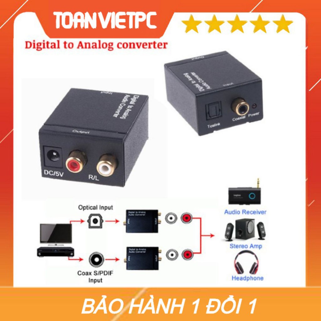 Bộ chuyển đổi tín hiệu quang Coaxial Optical sang AV RCA R L audio, cục to