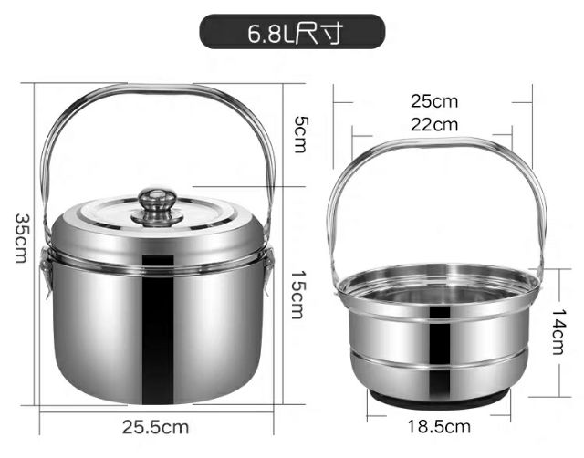 Nồi ủ nấu chậm giữ nhiệt chân không đa năng inox SU304 nhập  khẩu cao cấp 7 lít.Mua 1 tặng 4