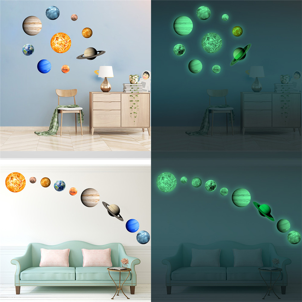 Miếng dán tường dạ quang hình hành tinh vũ trụ chuyên dùng trang trí phòng ngủ cho trẻ em