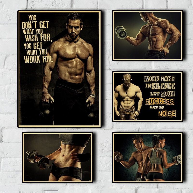 Poster Bằng Giấy Kraft In Câu Trích Dẫn Cơ Bắp Tập Thể Dục Thể Hình Tại Nhà / Gym / Văn Phòng