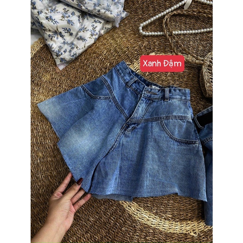 Quần shorts jean lưng cao ống xòe rộng cực xinh , chất jean dày dặn
