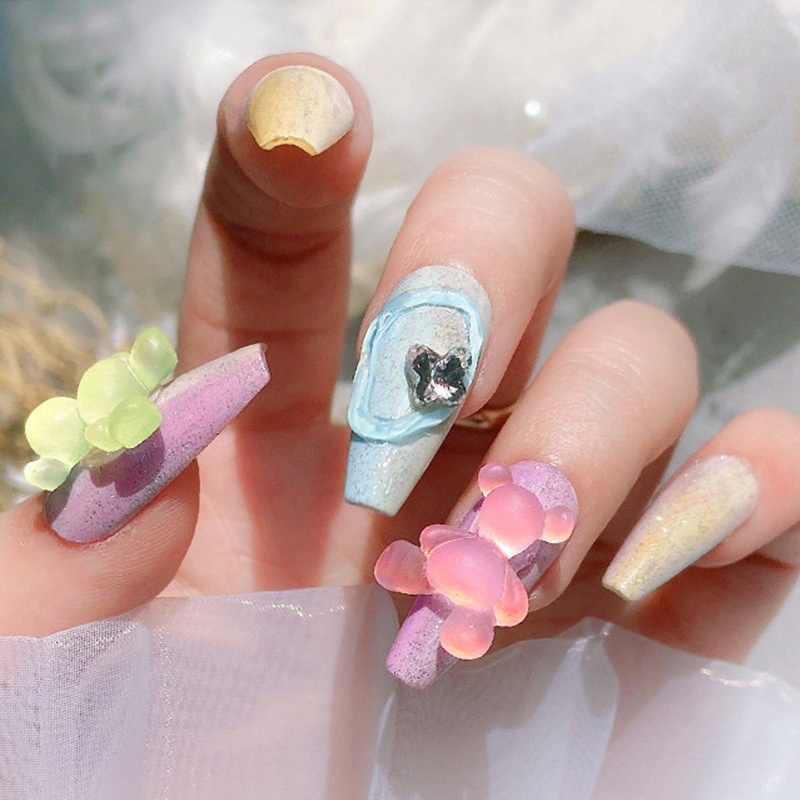 Set 1/5 Gấu Hoạt Hình 3D Dạ Quang Trang Trí Móng Tay