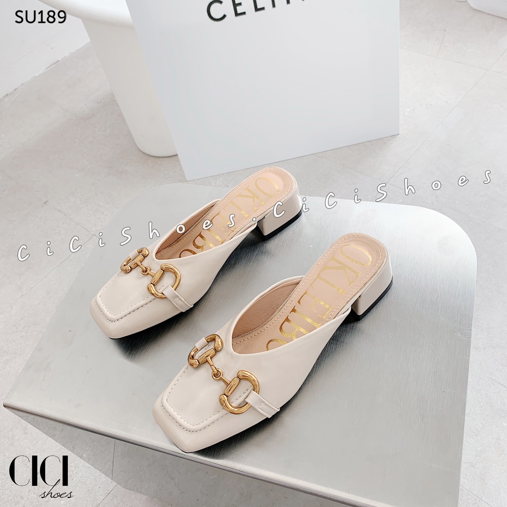 Giày sục nữ CiCi Shoes gót vuông 2cm, sục mũi vuông xích đồng - SU189