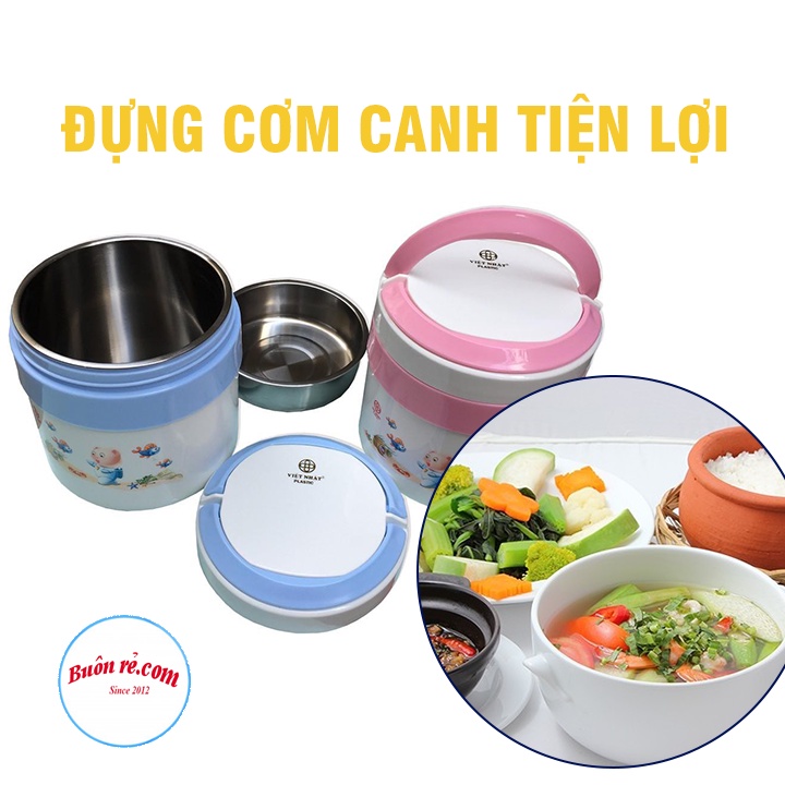 Cặp lồng đựng cơm, cháo Việt Nhật 2 ngăn - Hộp cơm giữ nhiệt dung tích 1350ml 01414 Buonre