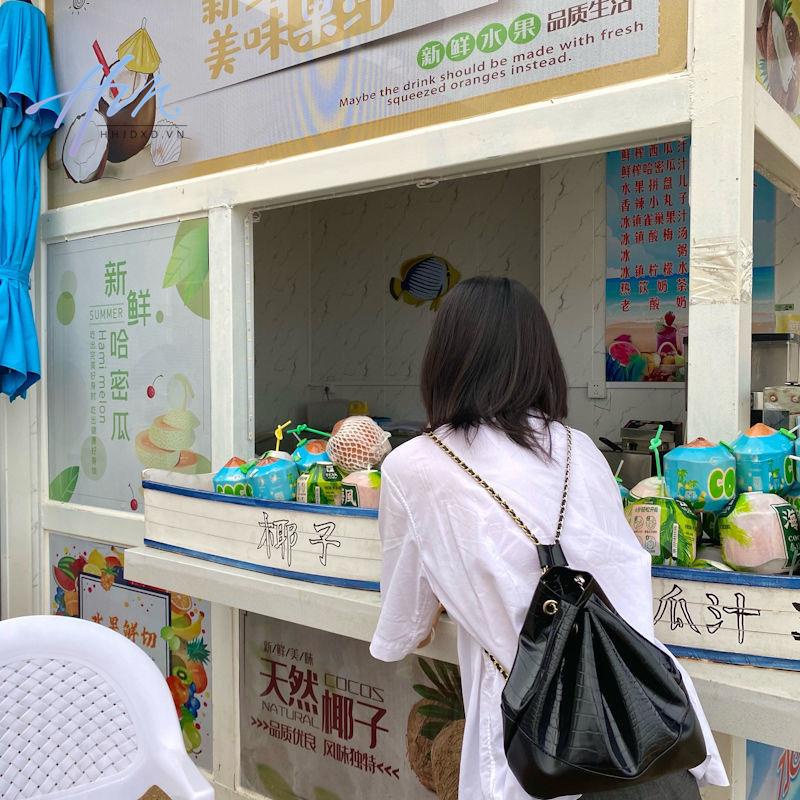 Ba Lô Đeo Vai Cỡ Nhỏ Màu Sắc Tương Phản Đính Đá Phối Dây Xích Cá Tính