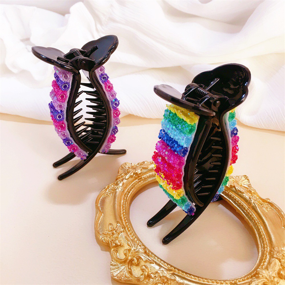 Kẹp Tóc Càng Cua Màu Cầu Vồng Lấp Lánh Đáng Yêu