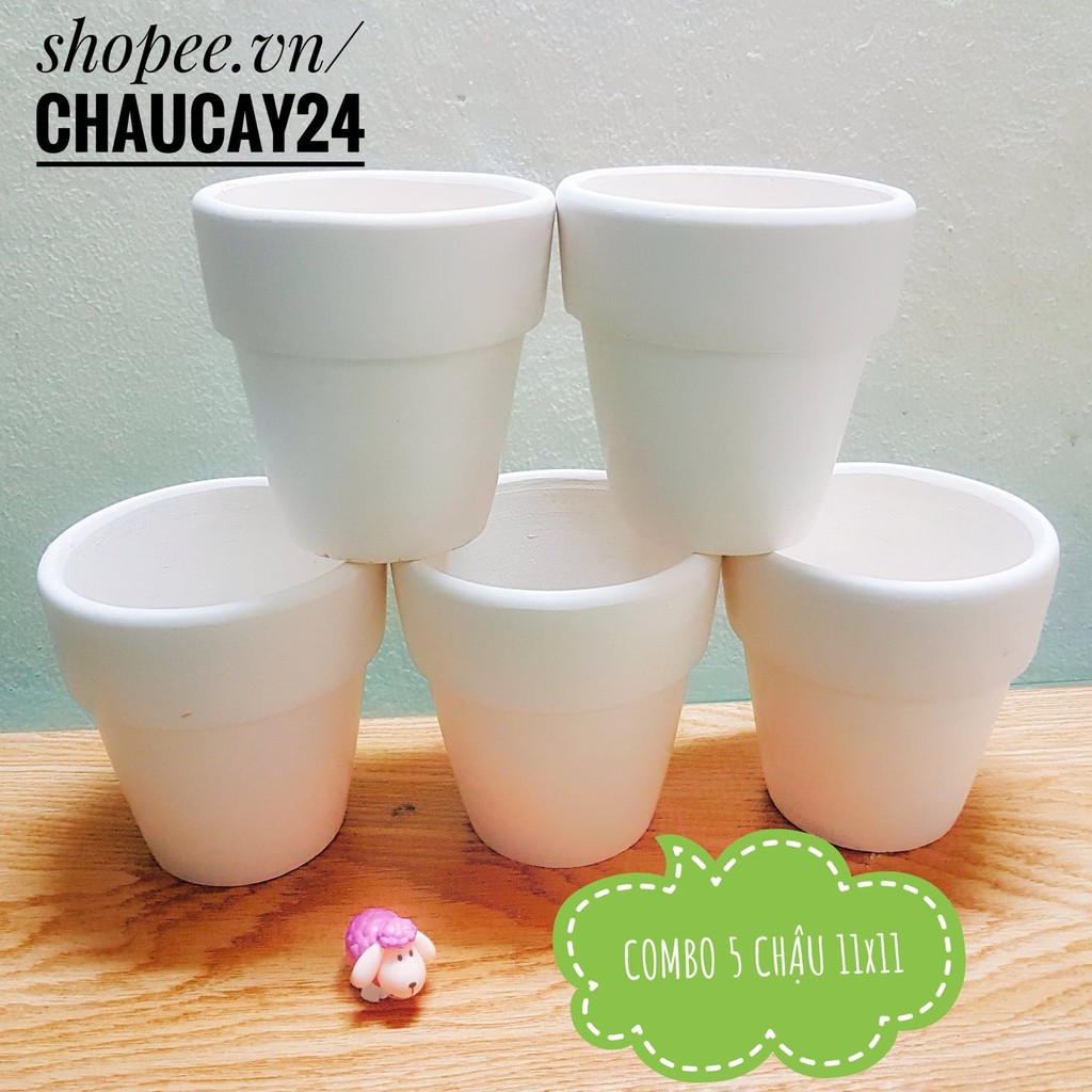 COMBO 5 chậu đất nung 11x11 trồng cây cảnh nội thất, sen đá, xương rồng