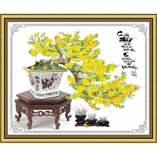 Tranh dán tường 3D VTC Hoa mai thư pháp FL0117K kim sa