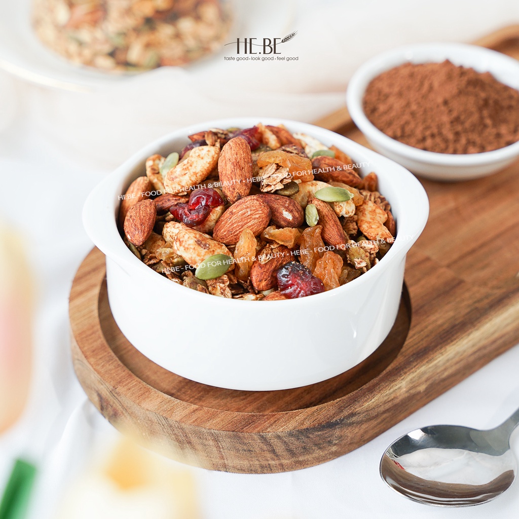 500g Granola Cacao Ăn Kiêng HeBe Không Đường Ngũ Cốc Giảm Cân Tự Nhiên