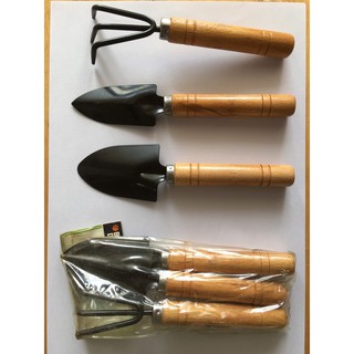 Bộ dụng cụ làm vườn trồng cây 3 cái mini cán gỗ dày