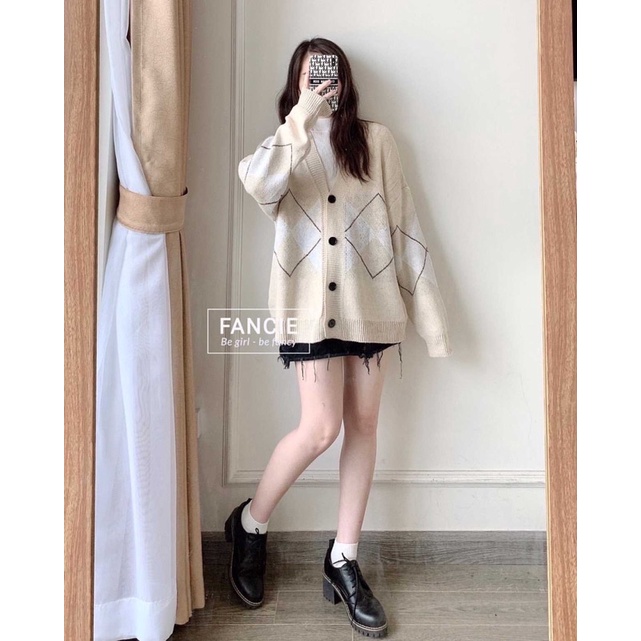 Áo khoác len nữ  Cardigan Dệt Kim Tay Dài Cổ Chữ V Họa Tiết Hình Thoi Phong Cách Hàn Quốc form rộng sẵn xanh | BigBuy360 - bigbuy360.vn