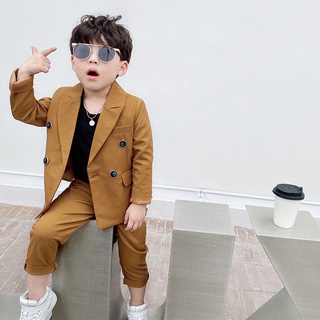 Sb081 - set vest bé trai trơn nâu 4 cúc sz 90-140, set 2 chi tiết áo vest và quân | ảnh thật
