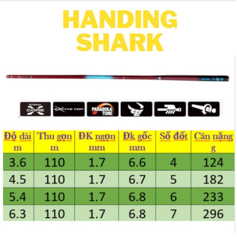 Cần câu cảm giác mạnh Handing Shark 5H - Độ dài từ 3m6 đến 6m3