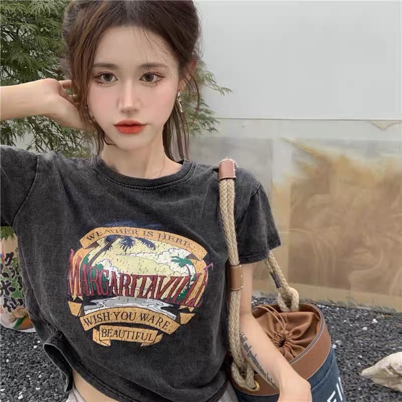 Áo croptop MARGA form rộng tay ngắn cotton (Ảnh thật/Có sẵn)