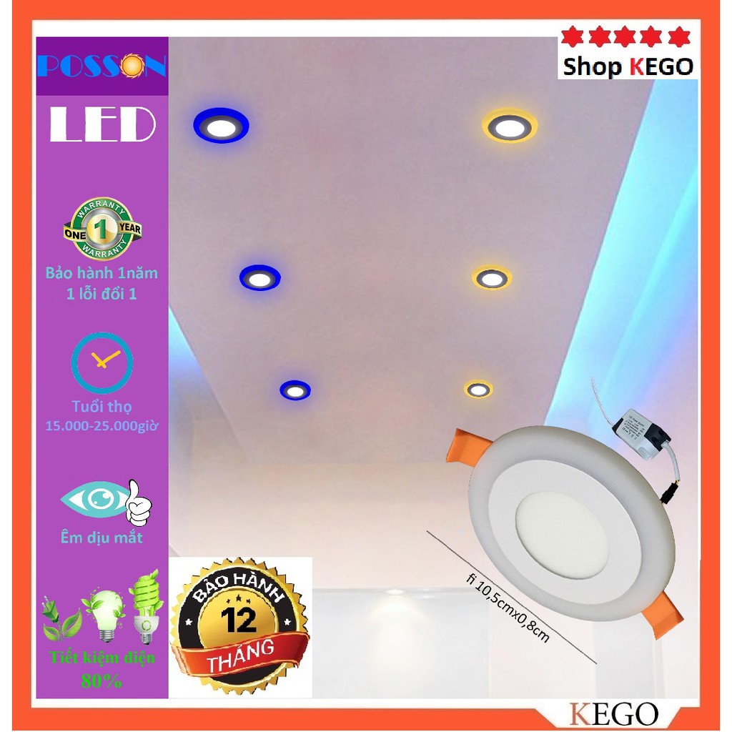 Đèn Led âm trần viền màu 16w, 9w, 6w  BH 12 Tháng