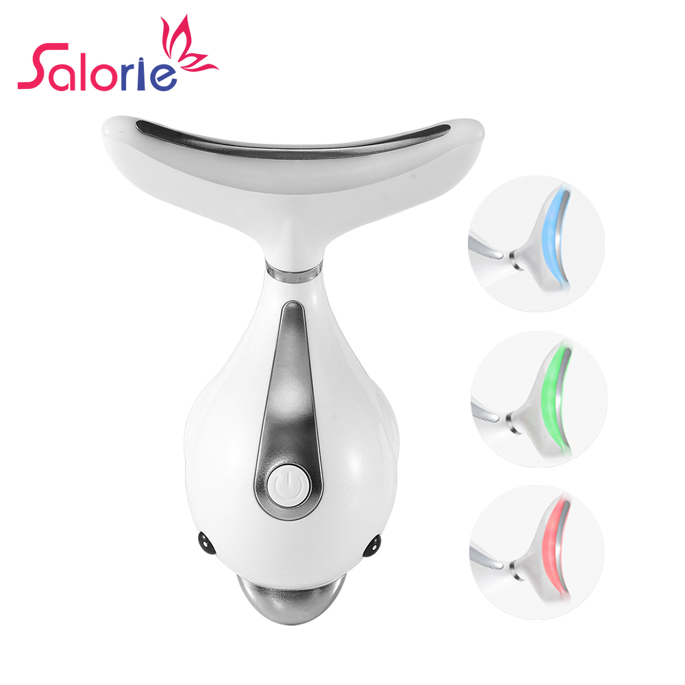 Máy mát xa da mặt bằng nhiệt SALORIE D00202 loại bỏ nếp nhăn nâng cơ da mặt và cổ có đèn LED 3 màu sắc