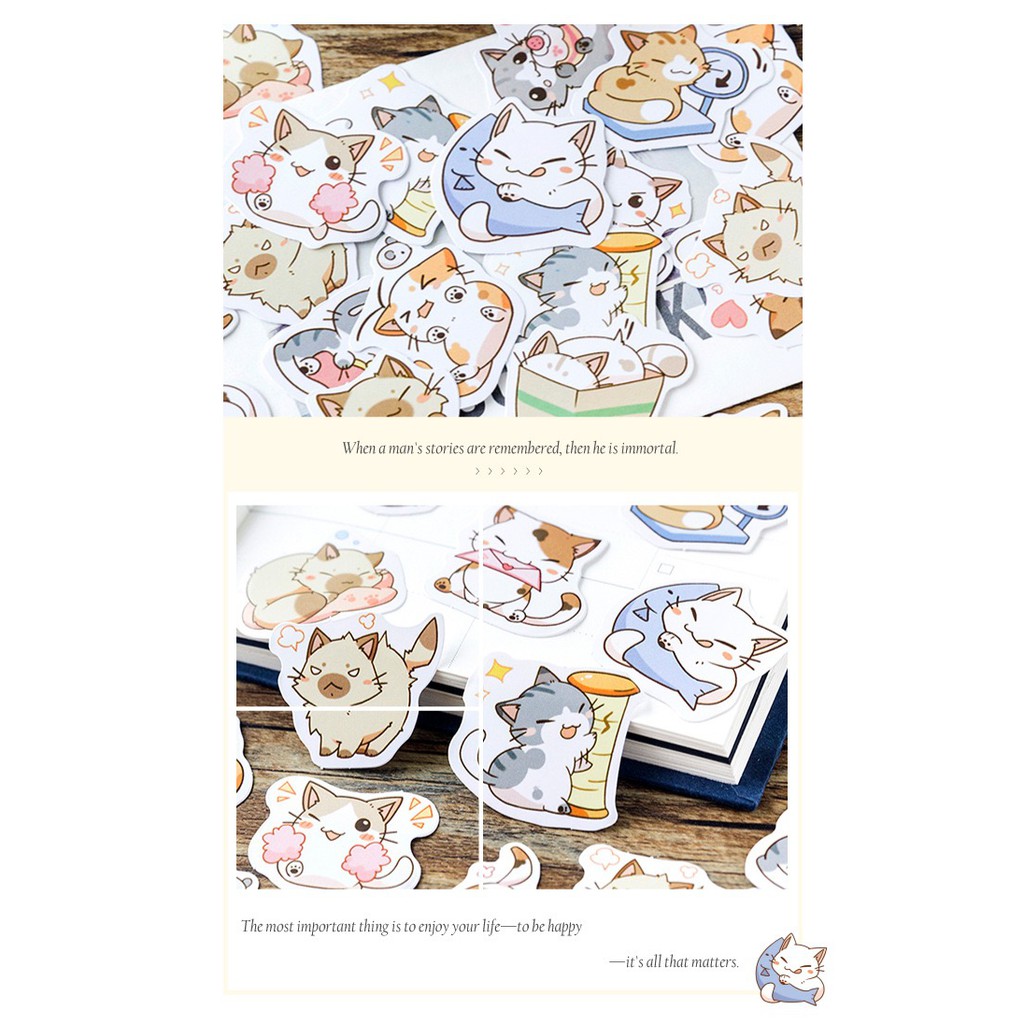 Bộ sticker/ Hình dán Họa Tiết Hình Mèo Chibi (45 Hình)