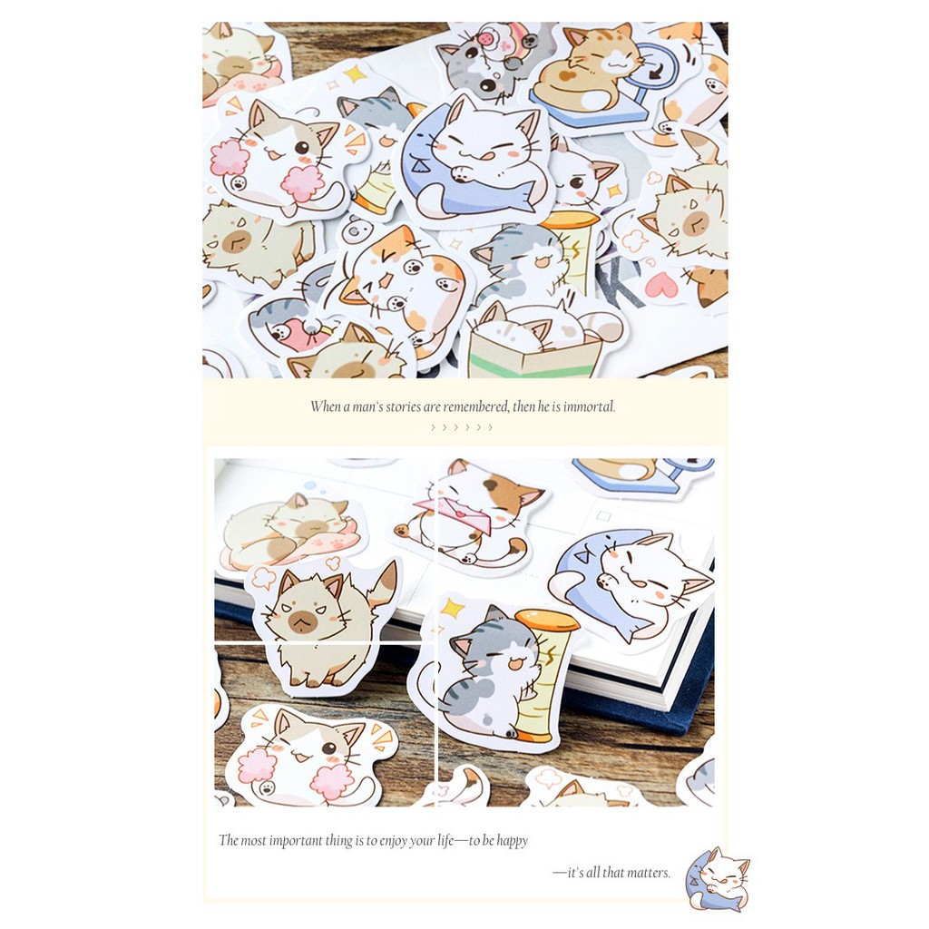 Bộ sticker/ Hình dán Họa Tiết Hình Mèo Chibi (45 Hình)