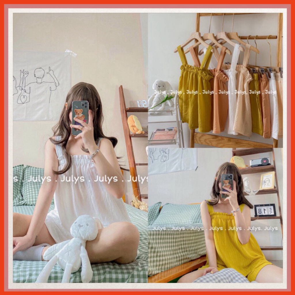 Sét Bộ Đũi Mặc Nhà 2 Dây ❣️FREESHIP❣️ Bộ Đồ Ngủ Hai Dây Đũi Chất Mát Siêu Xinh (Ảnh Thật + Video) siêu si