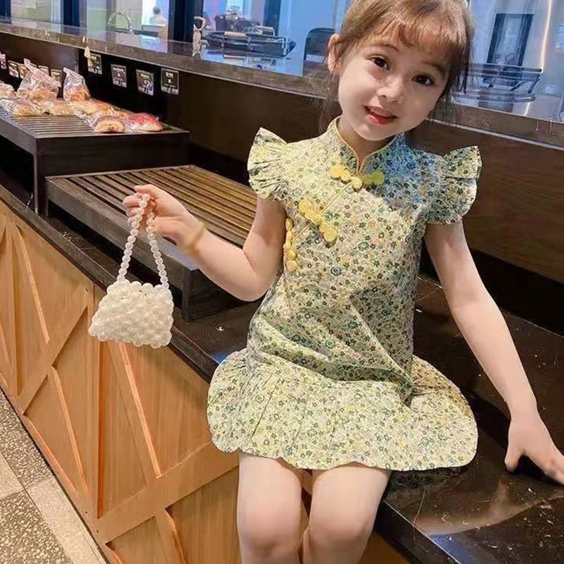 Đầm Sườn Xám Không Tay In Hoa Kiểu Công Chúa Thời Trang Mùa Hè Se7en Dành Cho Bé Gái