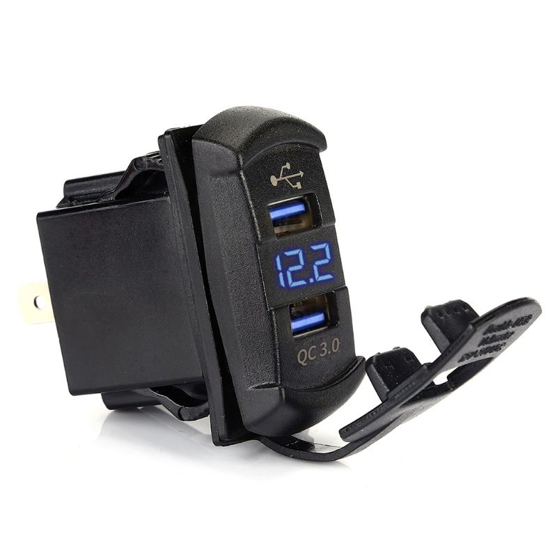 Củ sạc nhanh QC 3.0 hai cổng USB có đèn LED hiển thị vôn kế cho xe hơi/xe máy/tàu thuyền/điện thoại thông minh