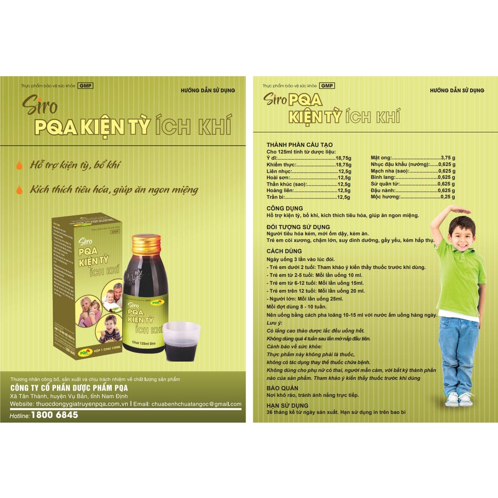 Kiện Tỳ Ích Khí PQA dùng cho bé biếng ăn, còi xương, suy dinh dưỡng, táo bón- 125ml