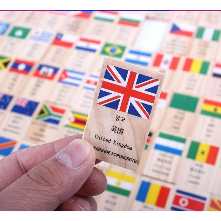 Đồ chơi gỗ - Domino quân cờ các quốc gia trên thế giới bằng nhiều ngôn ngữ, chất liệu an toàn