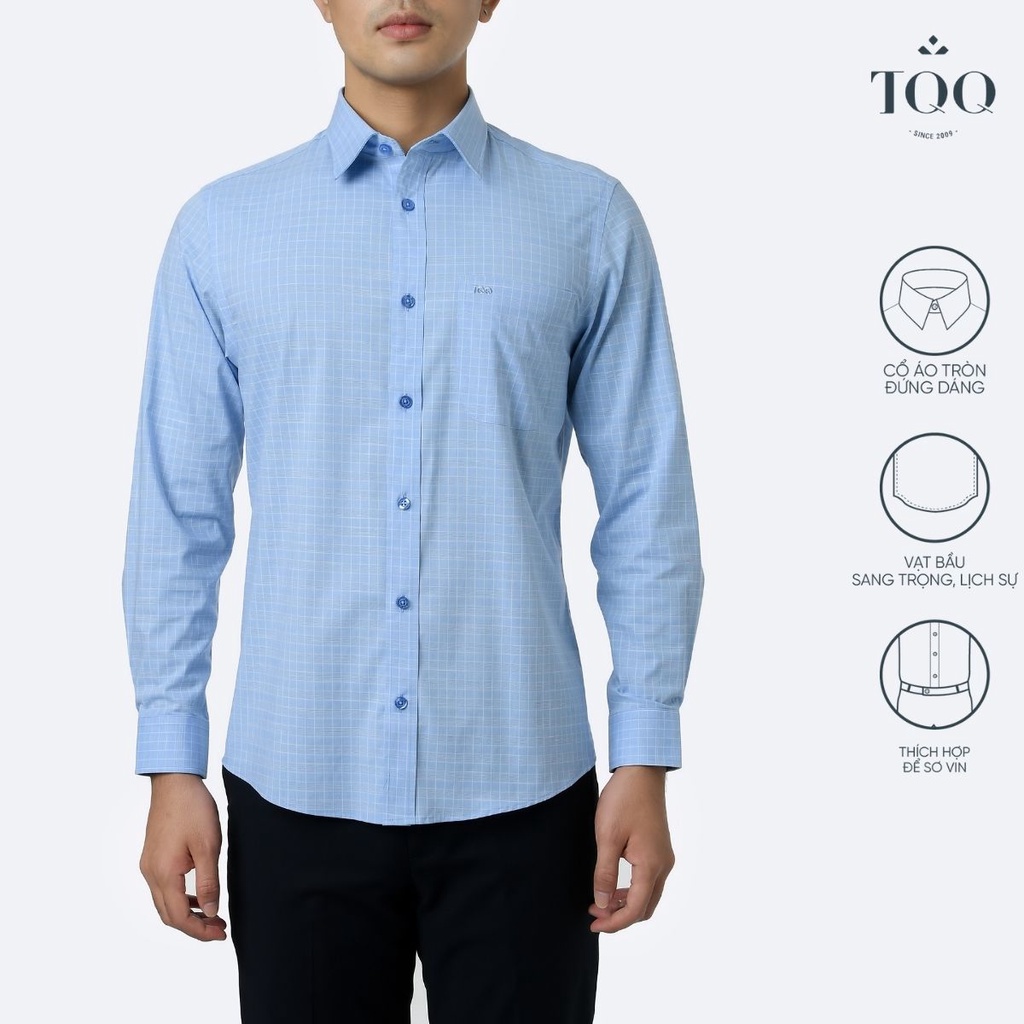Áo sơ mi nam dài tay TQQ dáng Slim fit công sở ôm nhẹ K280CS kẻ caro nhỏ nhã nhặn, sang trọng
