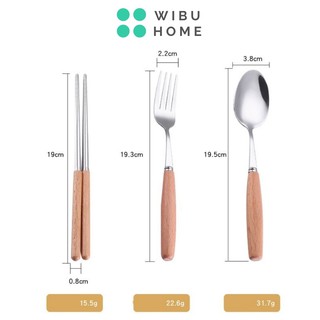 Bộ Thìa Đũa Inox Tay Cầm Gỗ Sồi Có Hộp Đựng Sang Trọng, Tiện Dụng