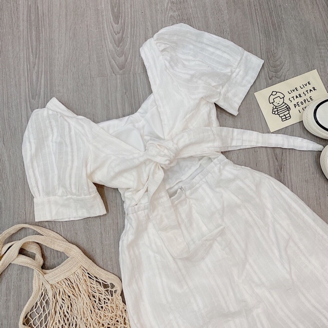 Đầm cổ vuông thắt nơ lưng_JuMe Fashion