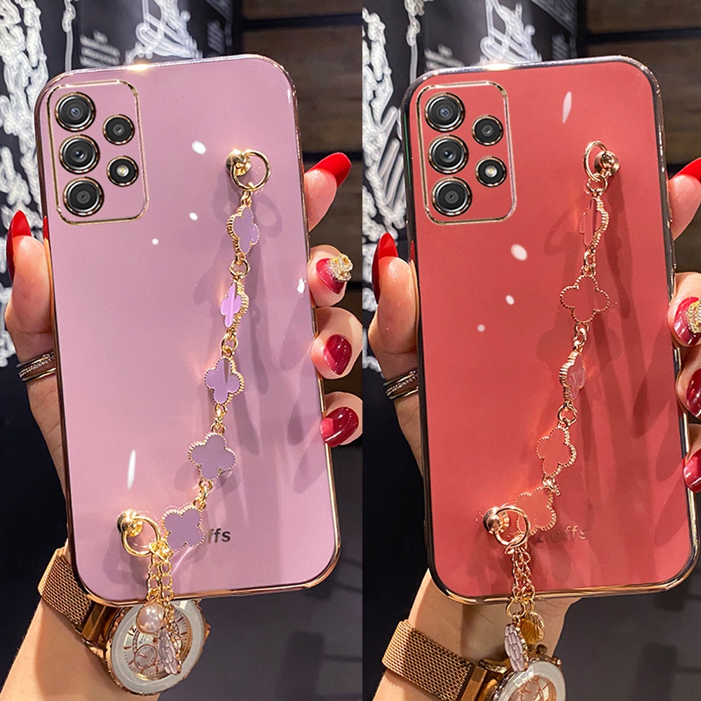 Ốp Điện Thoại Silicon Mềm Họa Tiết Lá May Mắn Gắn Dây Đeo Cổ Tay Cho Samsung Galaxy A13 4G A23 A33 A53 A73 5G A03 Core
