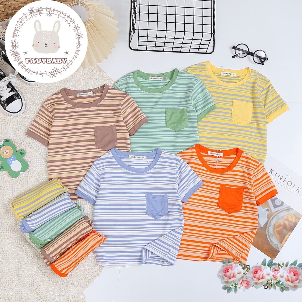 Bộ MINKY MOM Chính Hãng Tay Ngắn Thun Lạnh Sọc Dệt Có Túi Quần Vát Năng Động Cho Bé 0 1 2 3 4 5 Tuổi - Favybaby