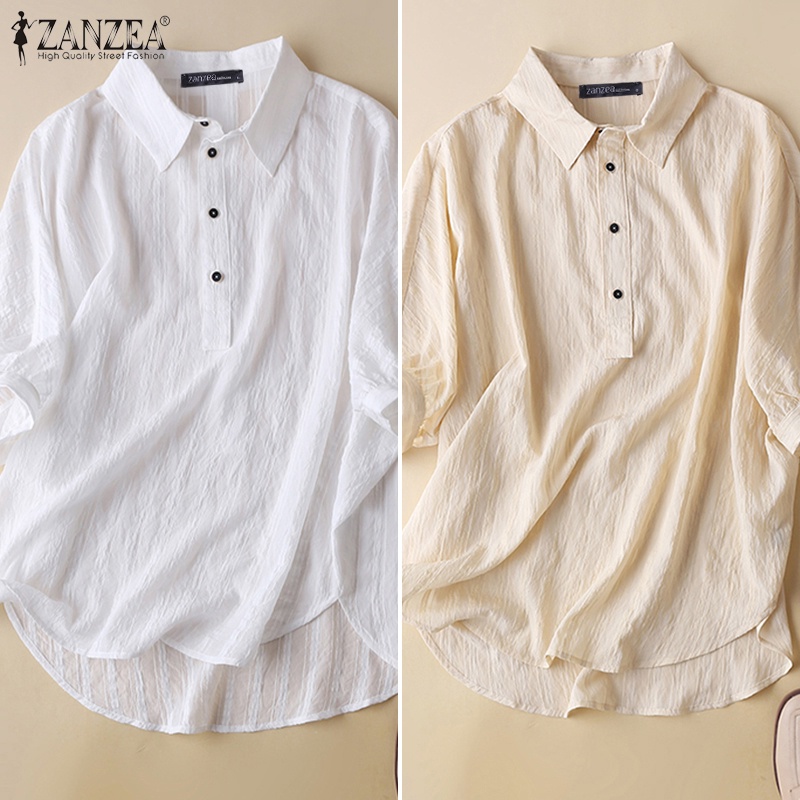 Zanzea Áo Sơ Mi Tay Ngắn Họa Tiết Cổ Điển Dành Cho Nữ