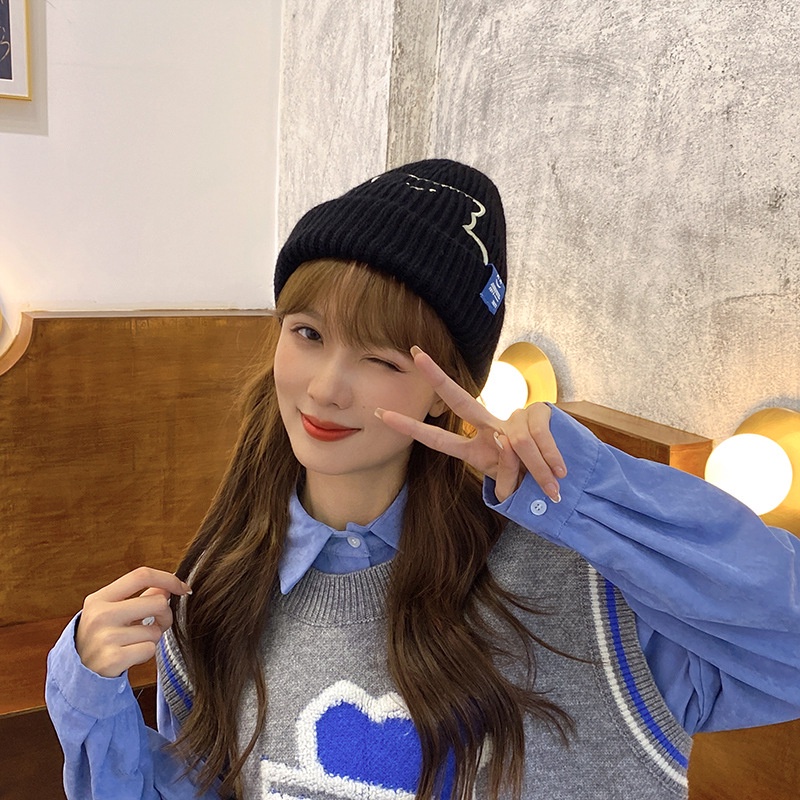 Mũ len dệt kim hình chú gấu đáng yêuGIADUNGTONGKHO1Nón len giữ ấm mùa đông phong cách Hàn Quốc cho nữ