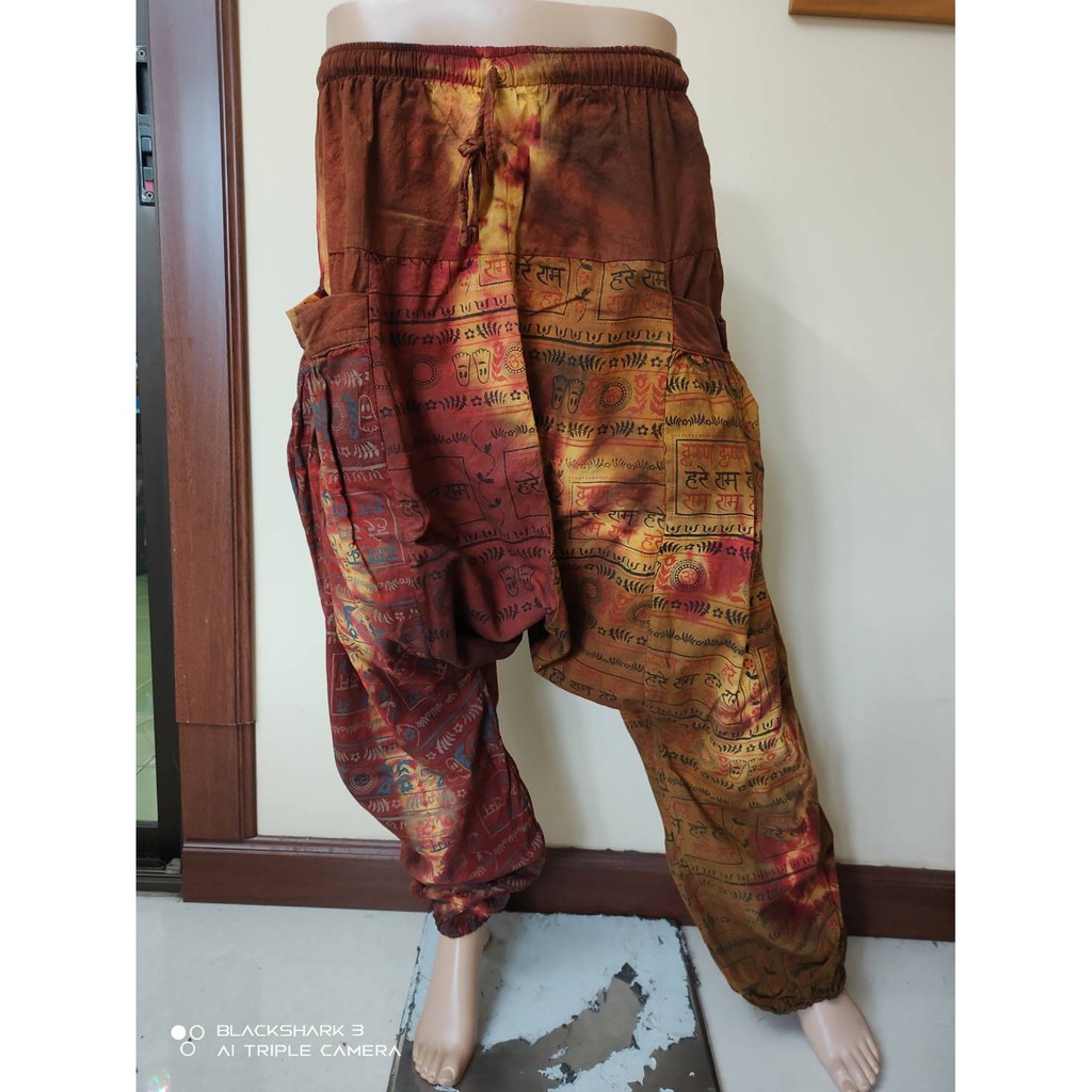 Quần chắp vá dáng thụng, quần alibaba chất liệu cotton