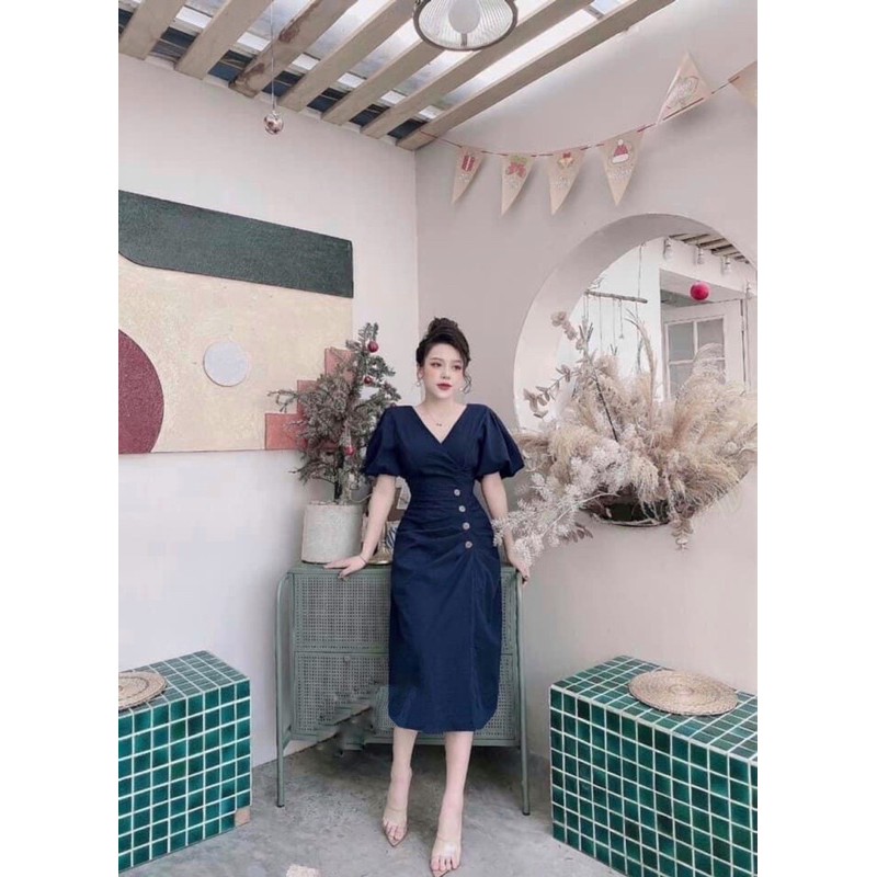 [Mã WASTMAY giảm 15% tối đa 30K đơn 150K] Đầm công sở cổ V tay búp phồng | BigBuy360 - bigbuy360.vn