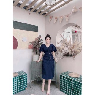 Đầm công sở maxi cổ V tay bí