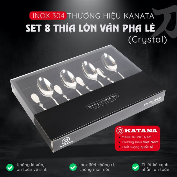 Bộ thìa súp inox KATANA vân trám Crystal VTK382 8 món