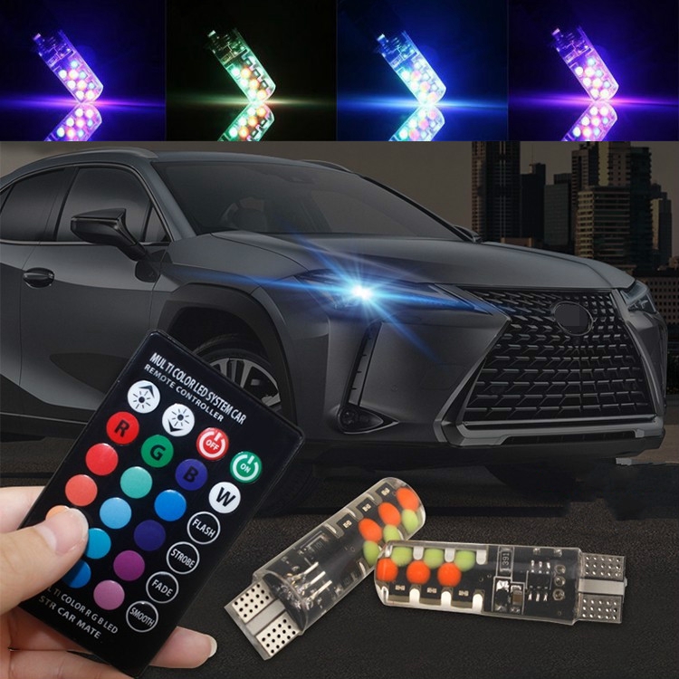 Ô tô 1 Cặp Bóng Đèn Led W5W T10 Rgb Kèm Remote Điều Khiển